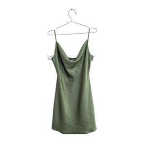 Abbeline Slip Dress Mini Textured Satin Cowl‎ Neck 90's Y2K Sage Green Large